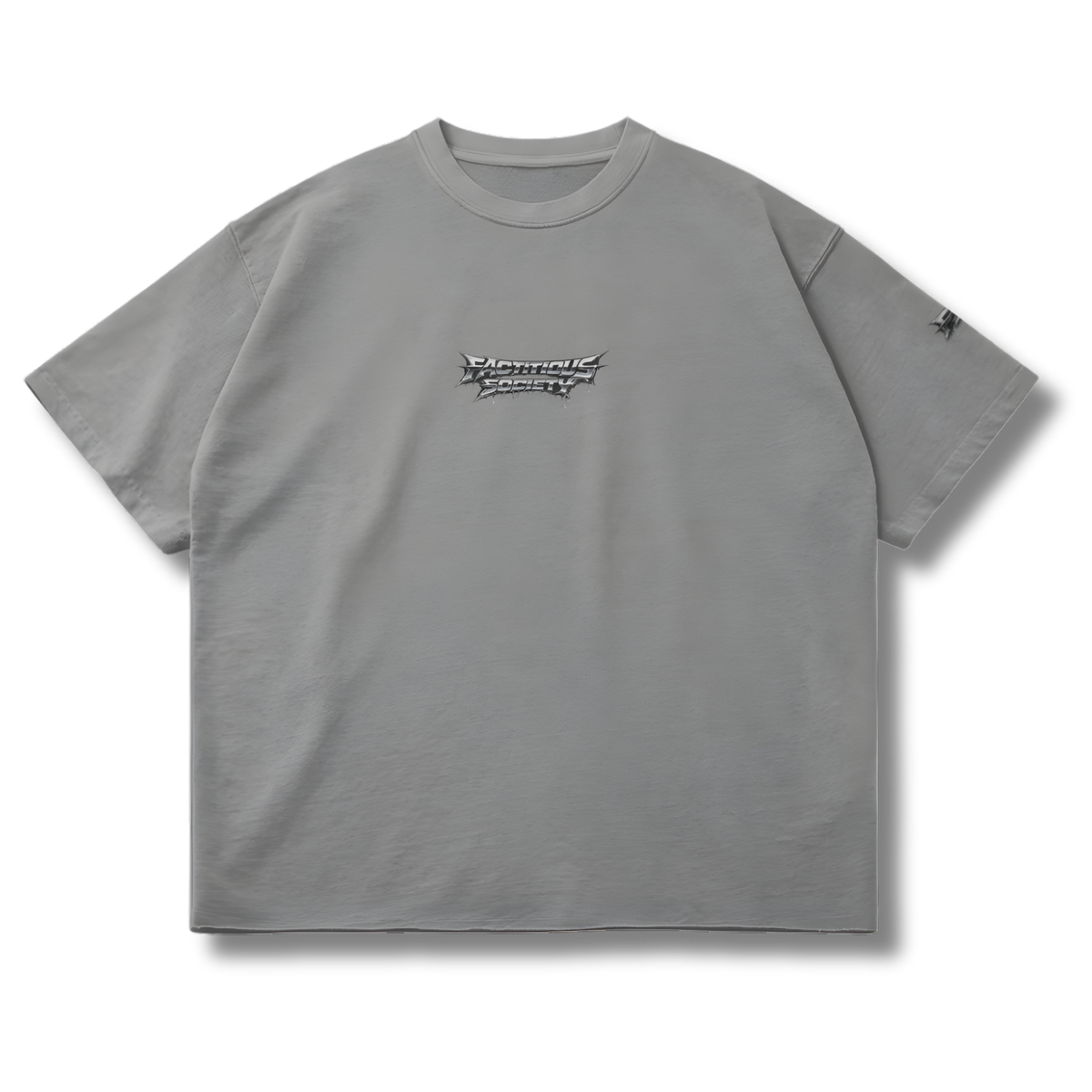 FACTITIOUS SOCIETY Chrome Drip Raw Hem T