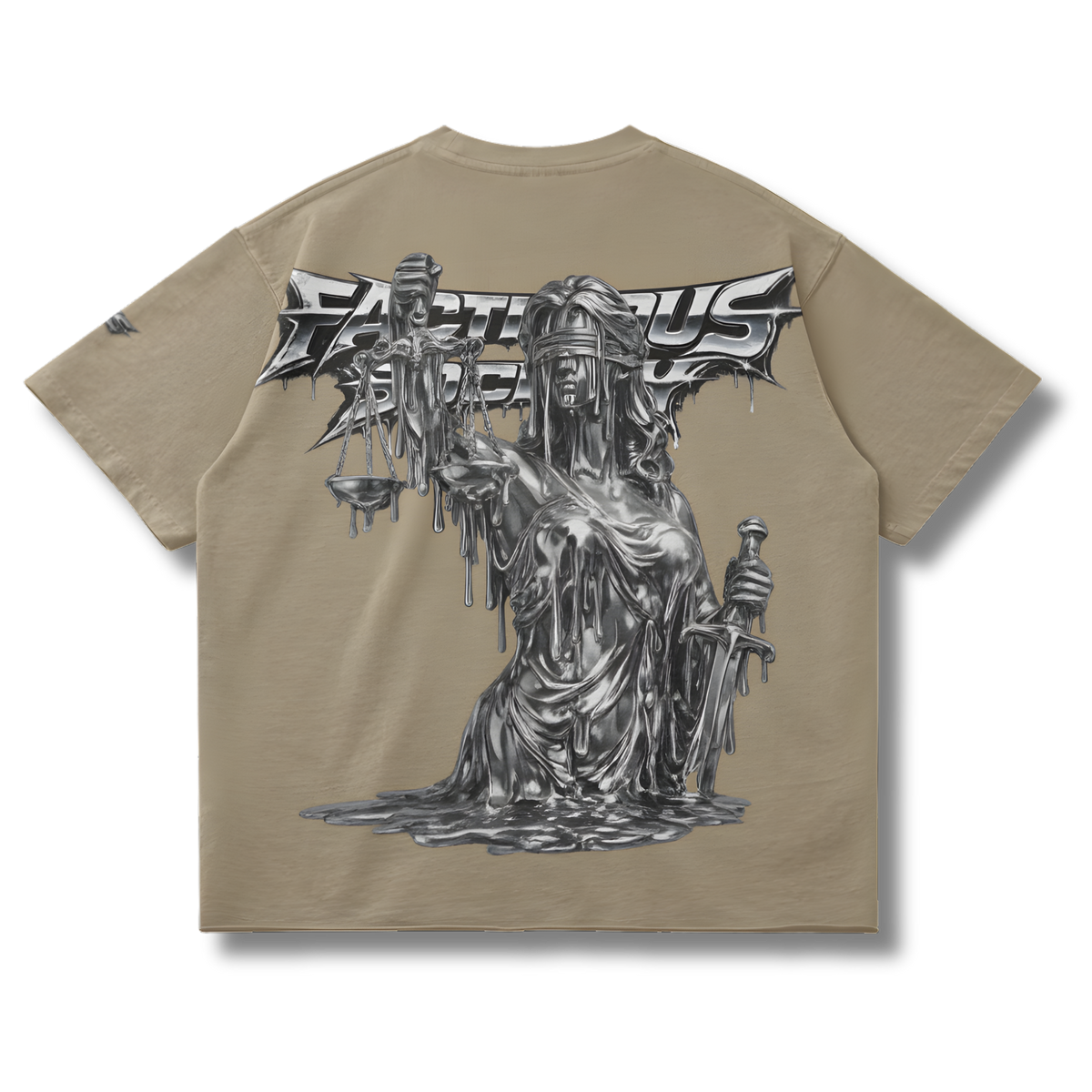 FACTITIOUS SOCIETY Chrome Drip Raw Hem T