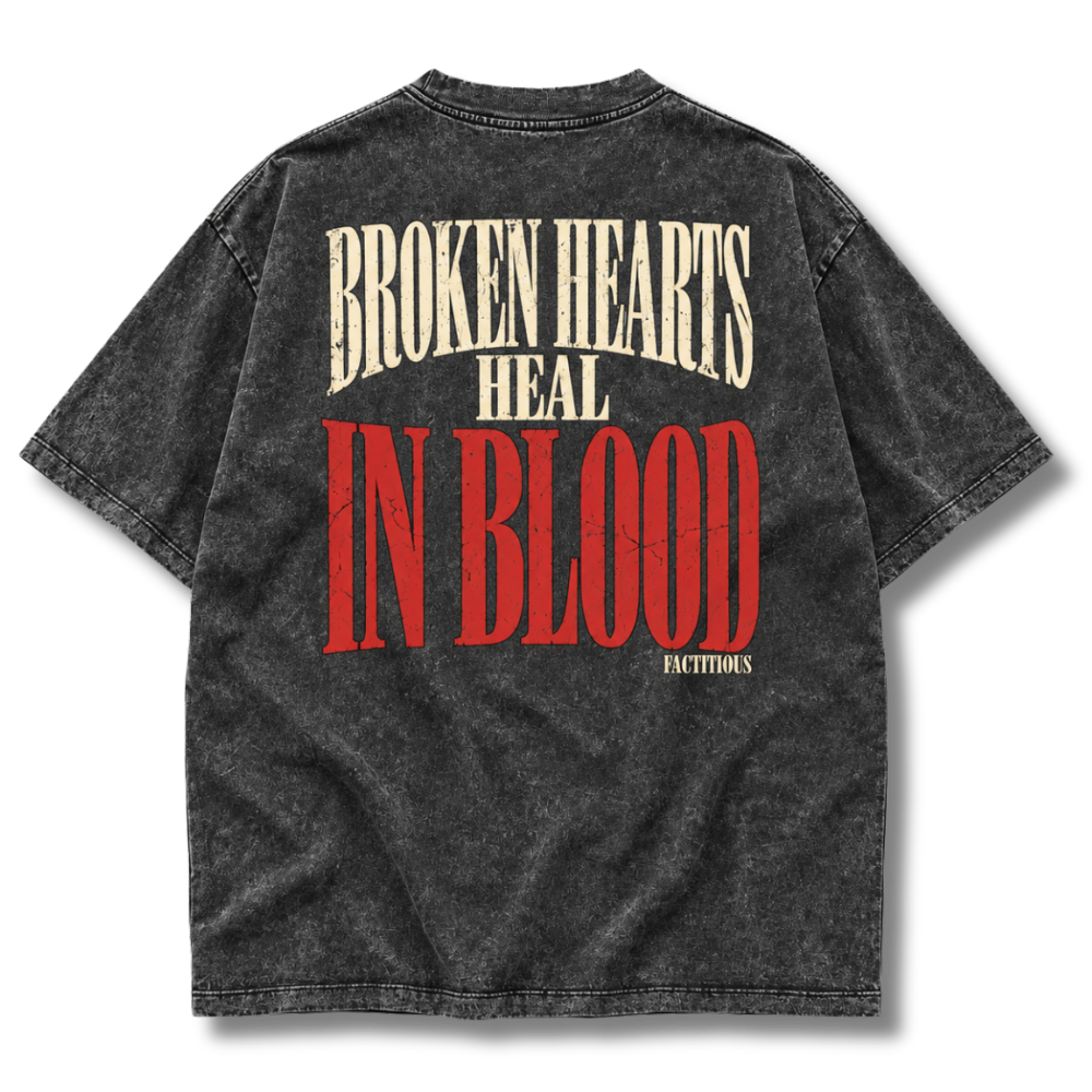 FACTITIOUS SOCIETY BROKEN HEARTS HEAL IN BLOOD TEE
