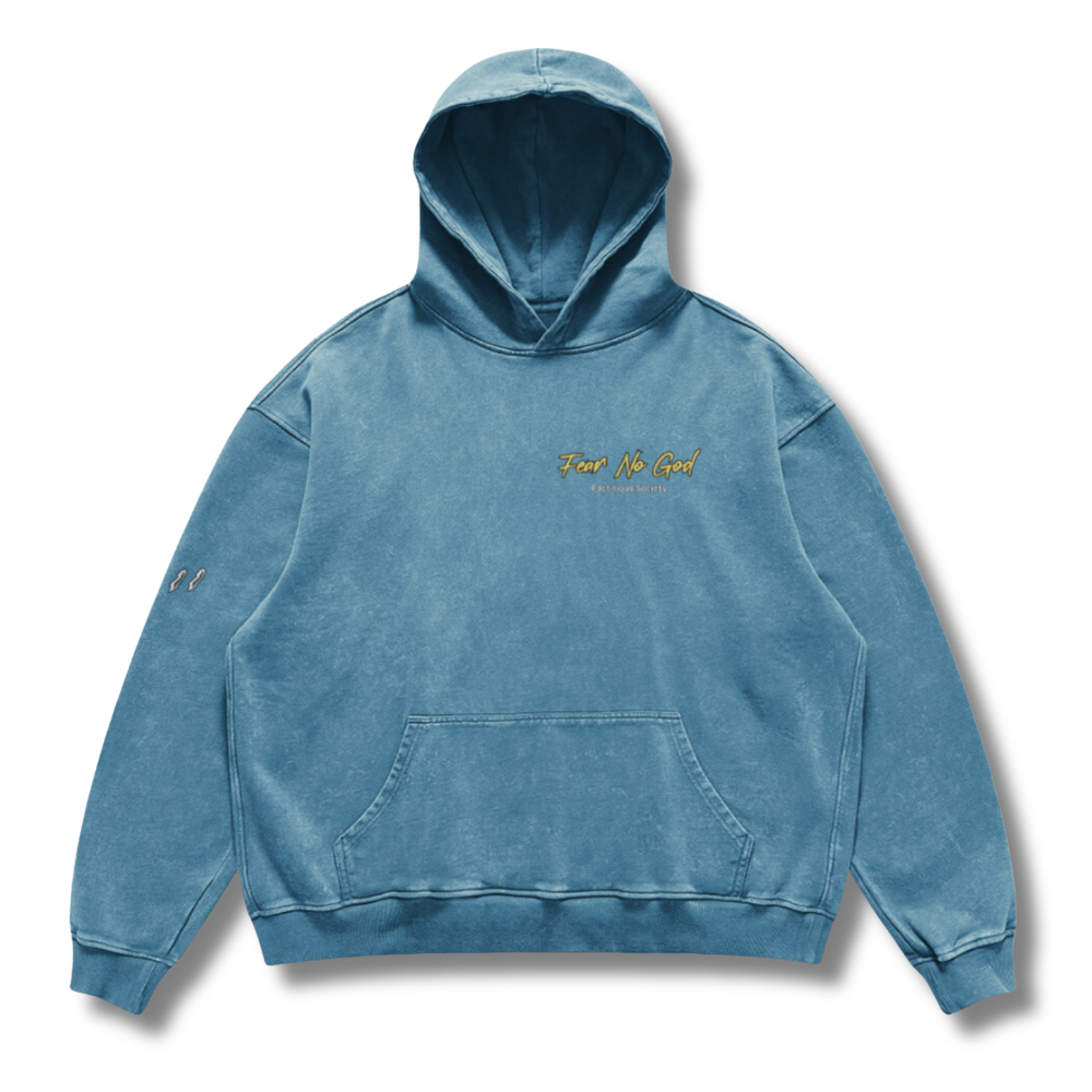 FACTITIOUS SOCIETY Fear No God Oversized Faded Hoodie