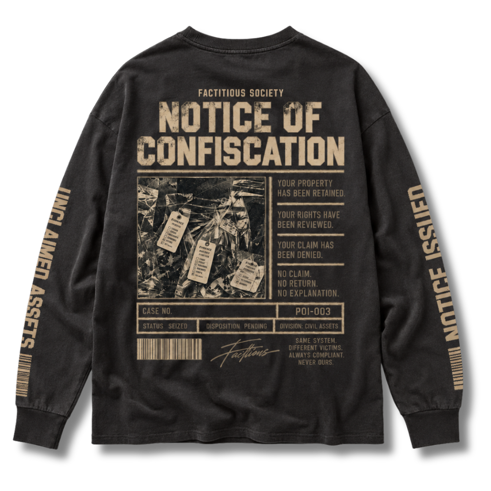 FACTITIOUS SOCIETY NOTICE OF CONFISCATION LONG SLEEVE