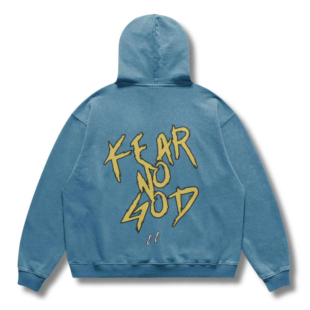 FACTITIOUS SOCIETY Fear No God Oversized Faded Hoodie