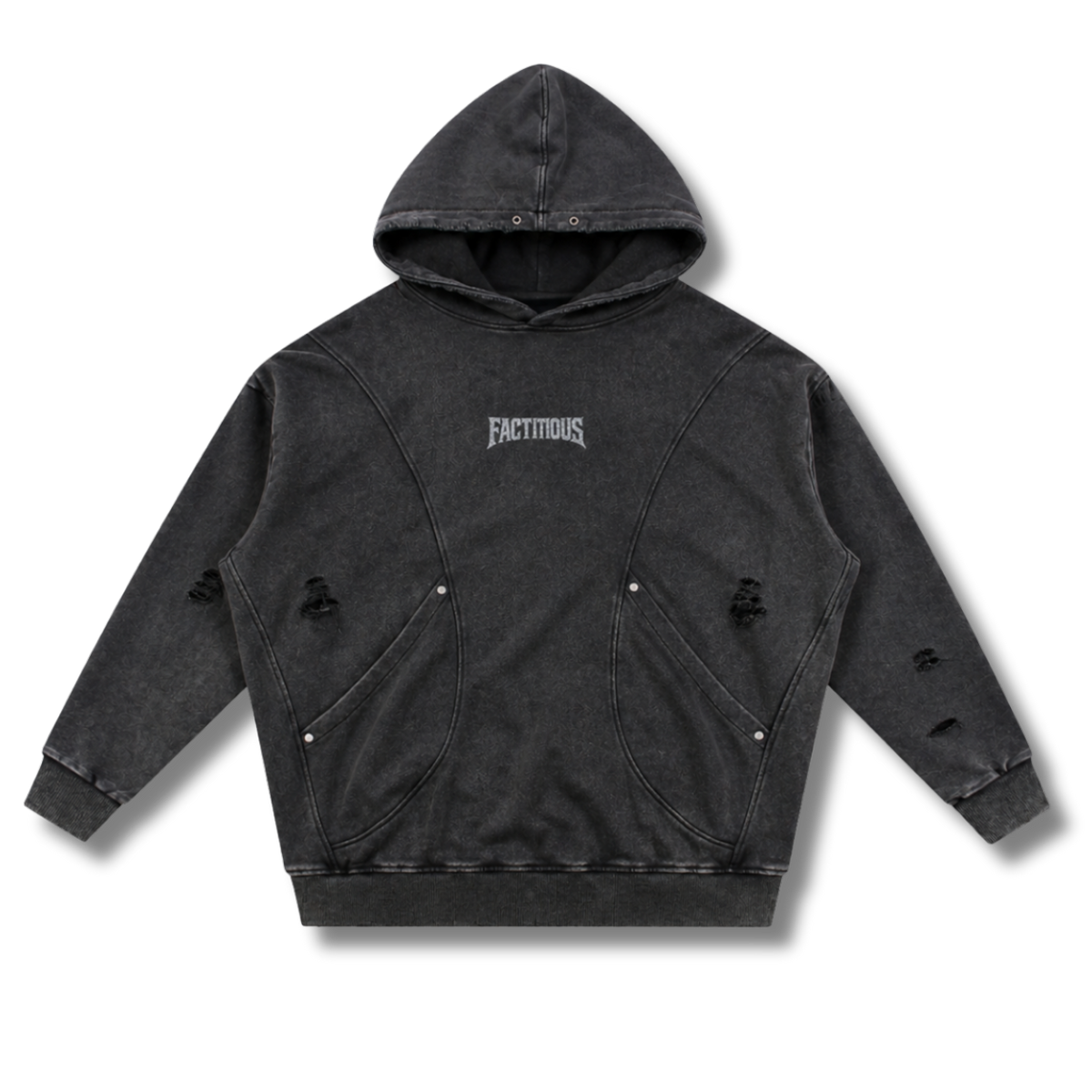 FACTITIOUS SOCIETY STONEWASH PANEL POCKET HOODIE