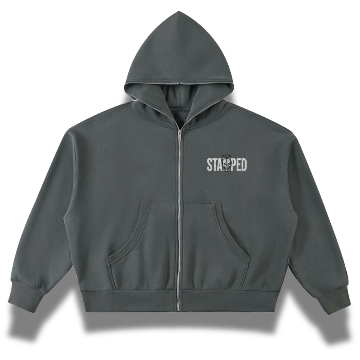 FACTITIOUS SOCIETY STAMPED Full-Zip Boxy Hoodie