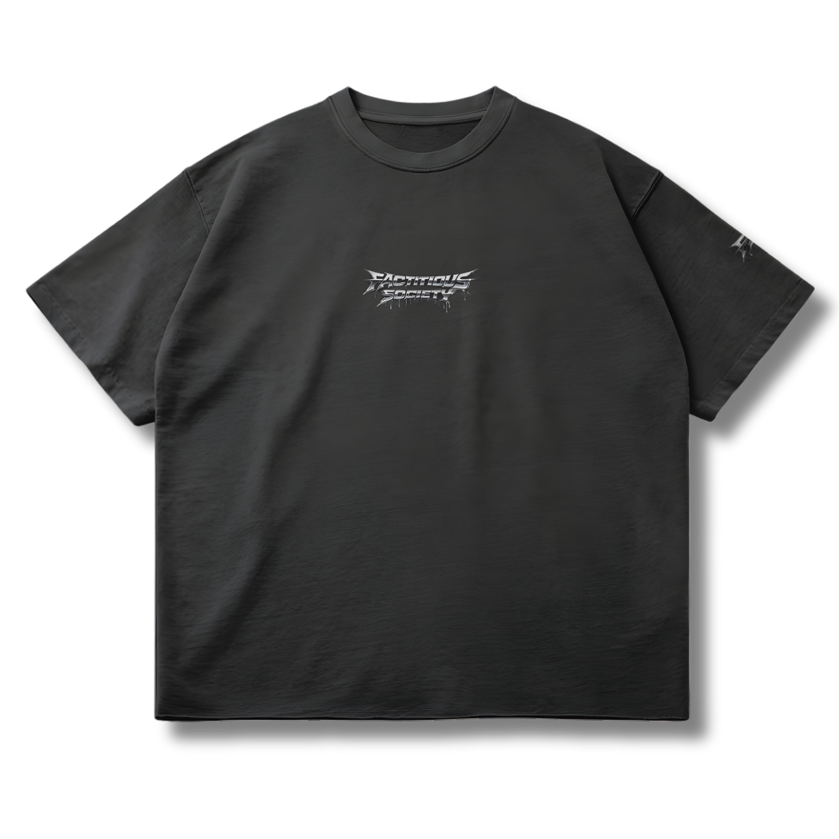 FACTITIOUS SOCIETY Chrome Drip Raw Hem T