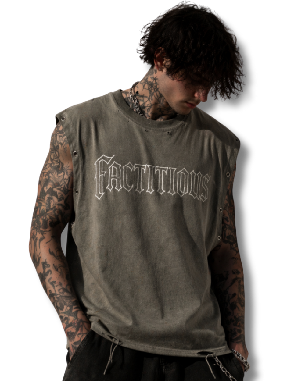 FACTITIOUS DISTRESSED EYELET TANK