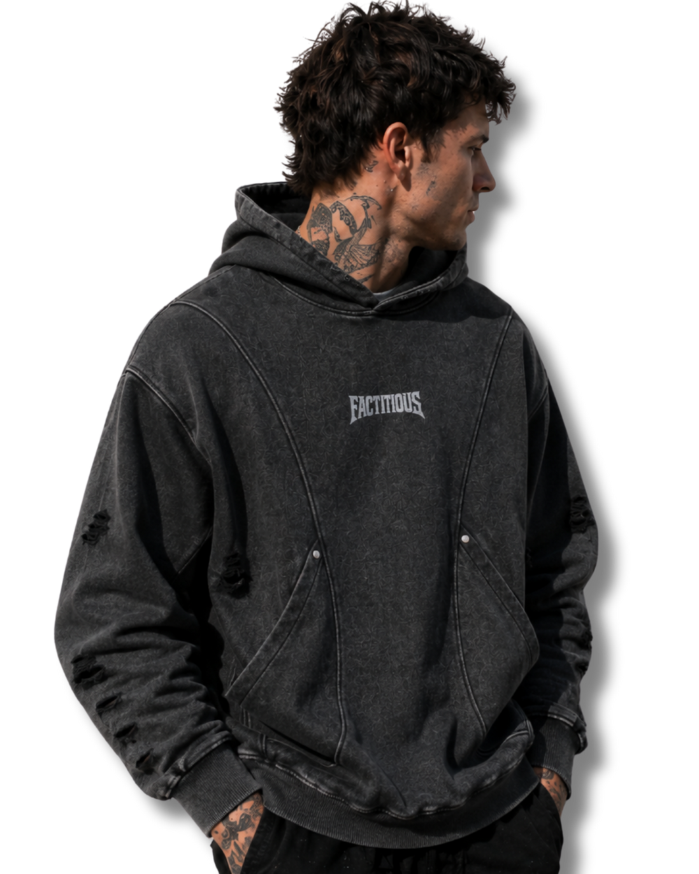 STONEWASH PANEL POCKET HOODIE