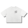 White You’ll Miss Me boxy frayed tee from Factitious Society with handwritten chest graphic